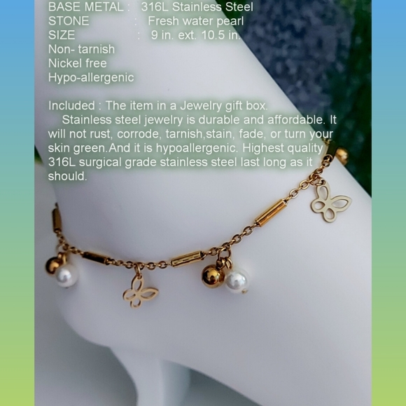ANKLET WITH FRESH WATER PEARL ,24K GOLD PLATED - Picture 9 of 9
